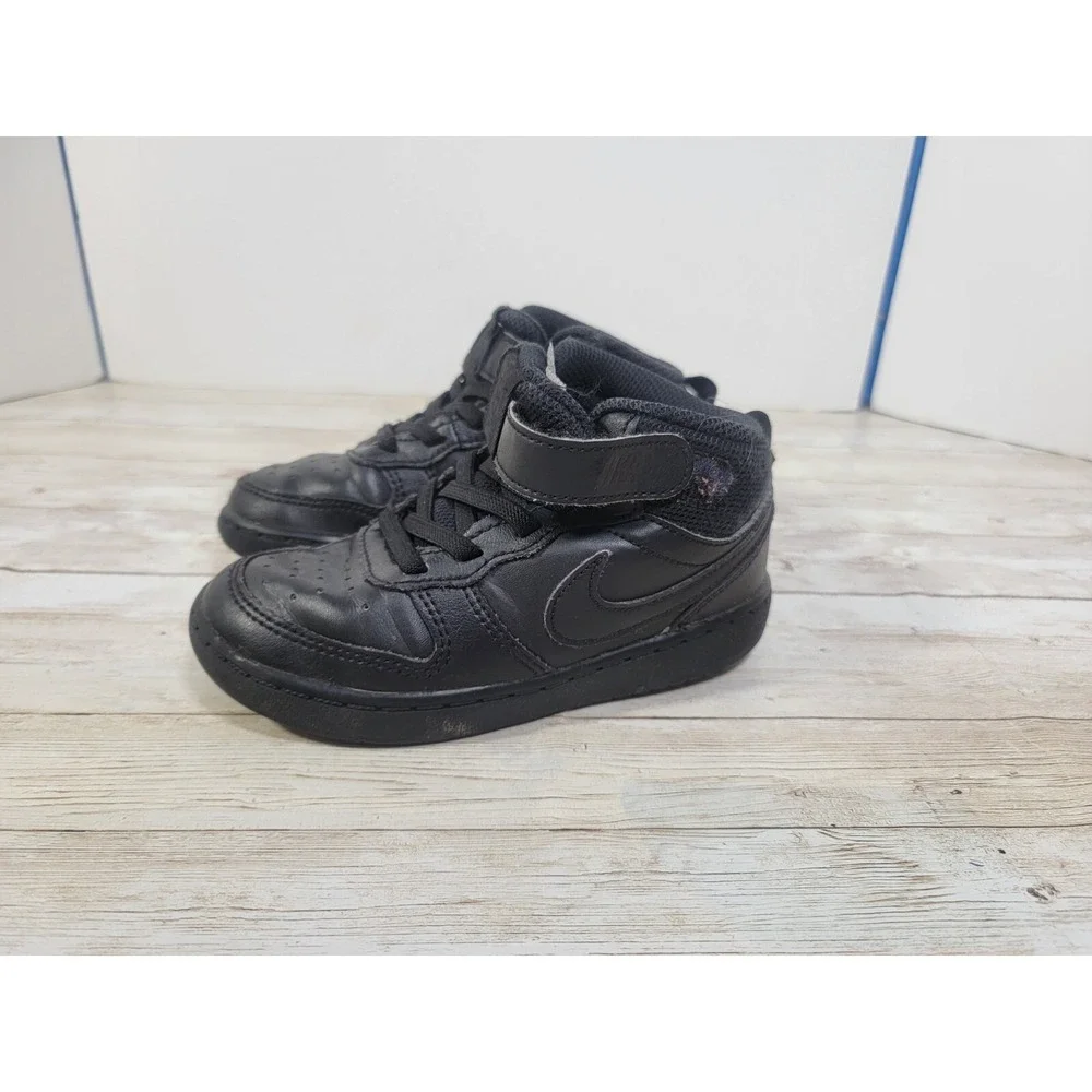Nike Toddler High Top Air Force One Court Side 9C Black/Black CD7784-001 Hook Lo